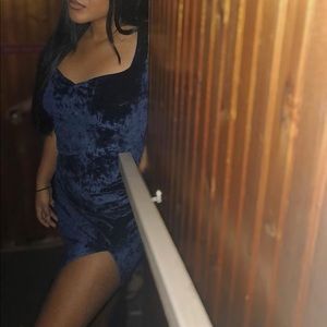 Velvet royal blue maxi dress with front slit